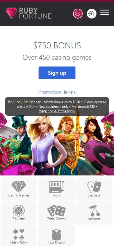 Ruby Fortune Casino mobile games interface