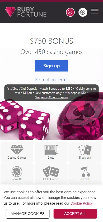 Ruby Fortune Casino mobile promotions interface